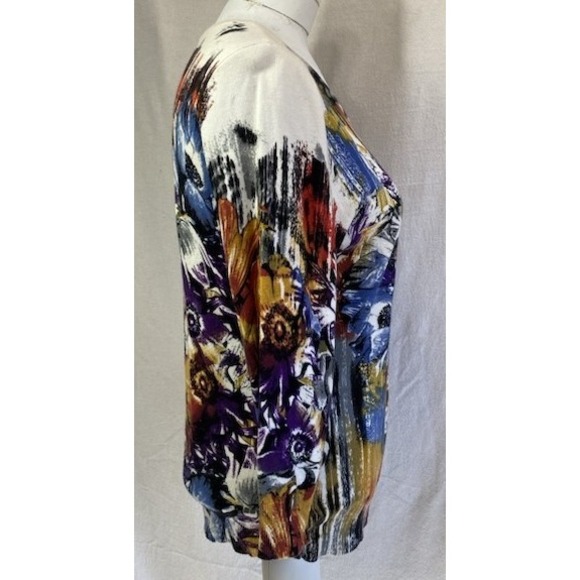Joseph A. Women Petite Medium Cardigan Sweater Floral Painterly 3/4 Sleeve PM - Picture 3 of 12